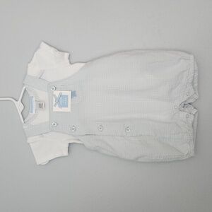 NWT Janie and Jack Layette Onesie and Shorts Overall Outfit, 3-6 mos, Light Blue